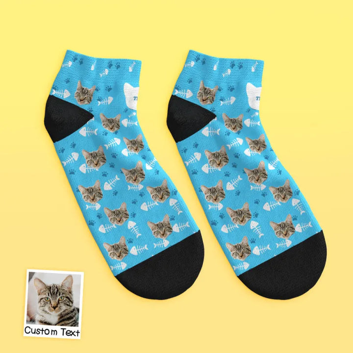 Custom Face Low Cut Ankle Socks with Cat Gift for Pet Lover