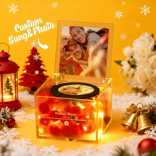 Custom Photo Mini Music Record Player with Light Personalized Music Acrylic Box