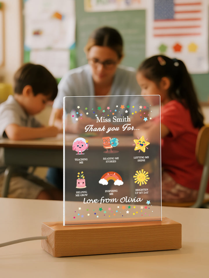 Custom Name Back to School Transparent Night Light Decor White Light Teacher's Day Gift