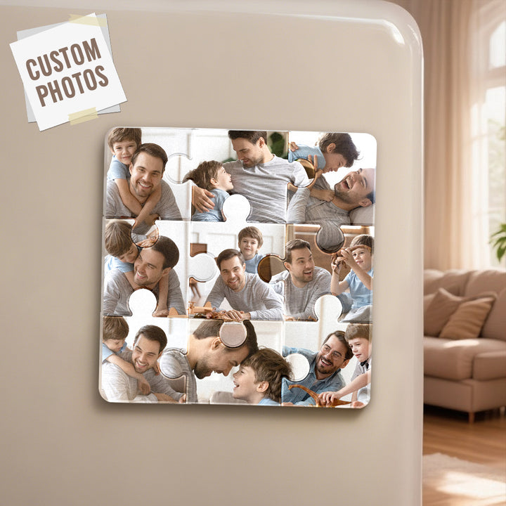 Personalized Photo Puzzle-Shaped Fridge Magnet – Custom Gift for Father
