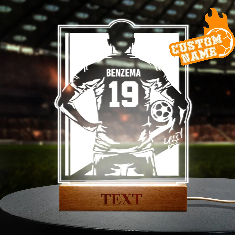 Personalized Soccer Night Light - Perfect Gift for World Cup Fans Rectangle Wooden Base
