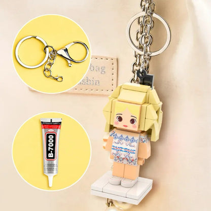 Custom Cute Bag Charm Fully Body 1 People Mini Brick Figure with Engraved Text Keychain
