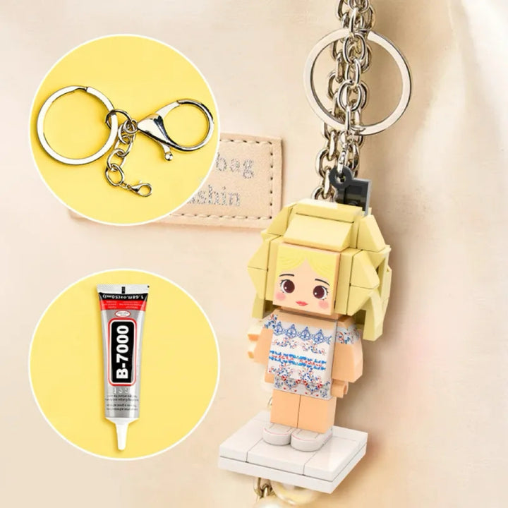 Custom Cute Bag Charm Fully Body 1 People Mini Brick Figure with Engraved Text Keychain