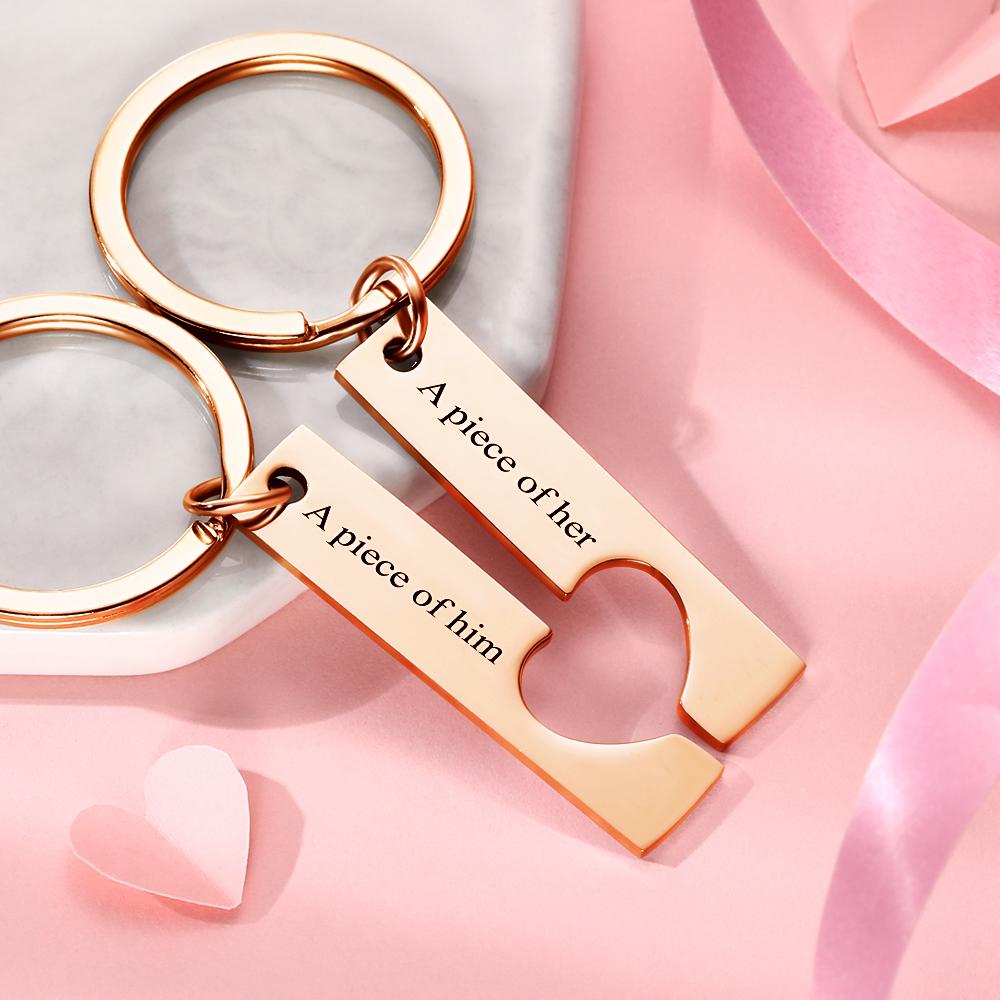 Custom Engraved Text Stainless Steel Couples Keychains