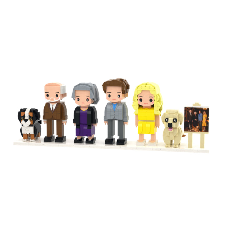 Custom Full-Body Cute Brick Figures of 4 People and 2 Dogs with Frame Personalized Anniversary Gift Birthday Gift