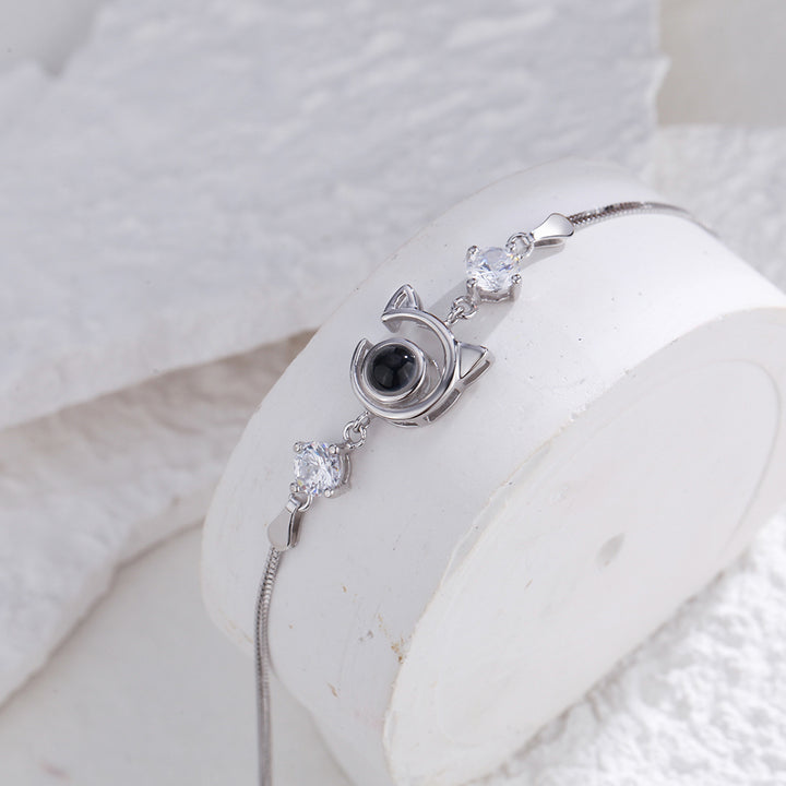 Personalized Cat Pendant Picture Projection Bracelet 925 Sterling Silver