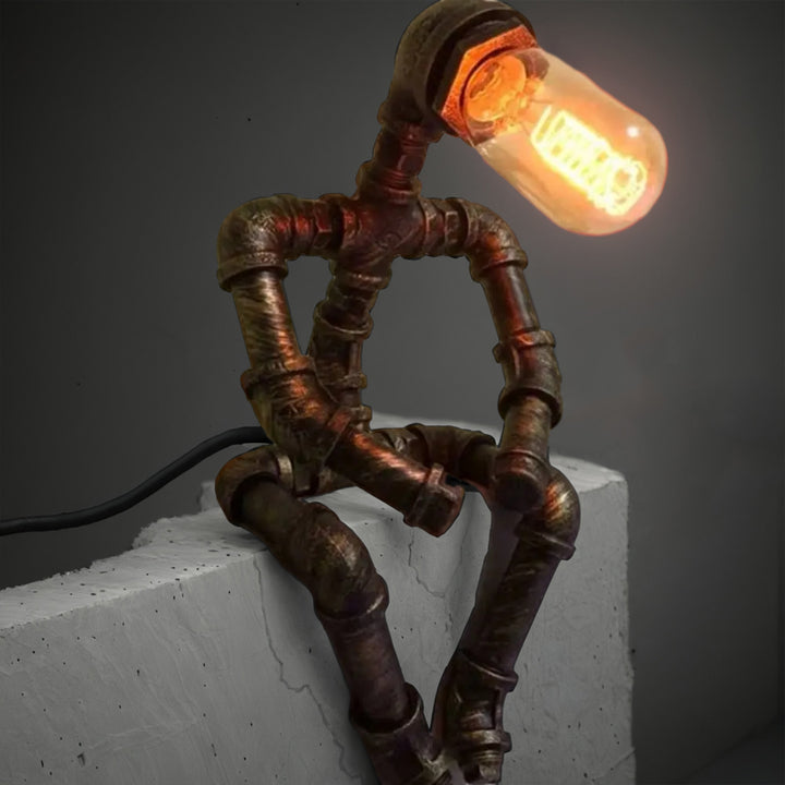Iron Tube Robot Creative Table Lamp Water Pipe Light Retro Table Lamp for Bedroom