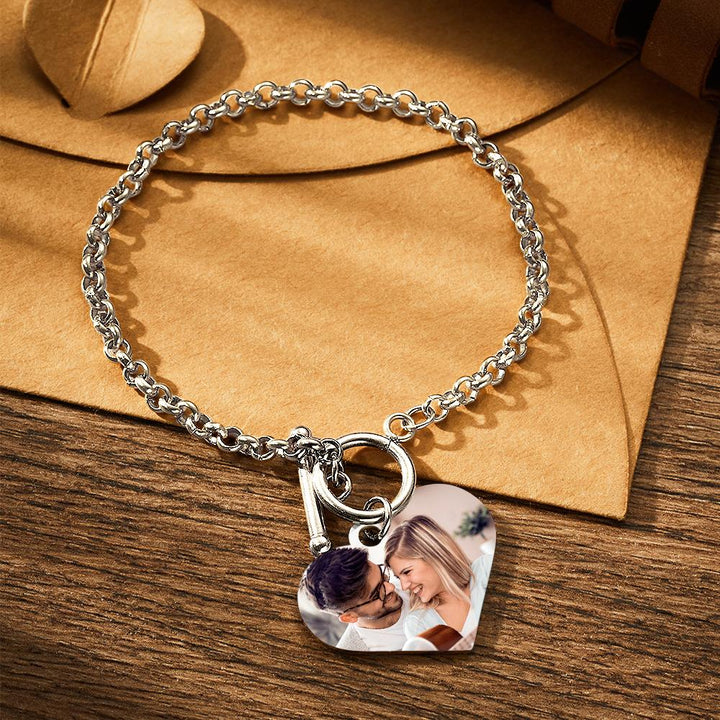 Personalized Photo Bracelet with Heart Pendant for Women