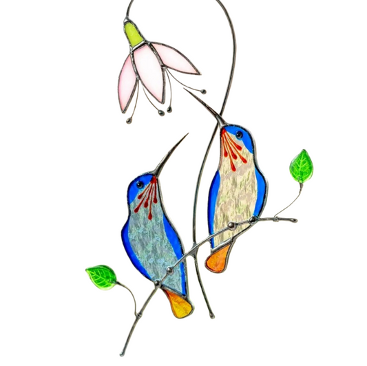 Sun Catcher Glass Blue Birds Wall Window Hangings Unique Gifts for Bird Lover