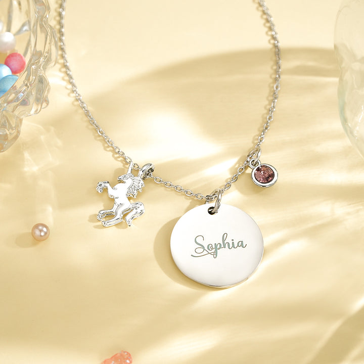 Personalized Unicorn Necklace with Birthstone Name Necklace Birthday Gift for Girls