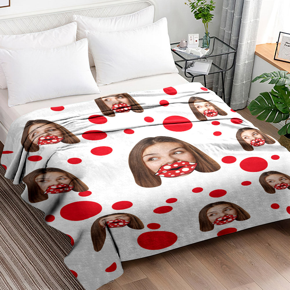Custom Face Blanket Personalized Blanket with Red Lips