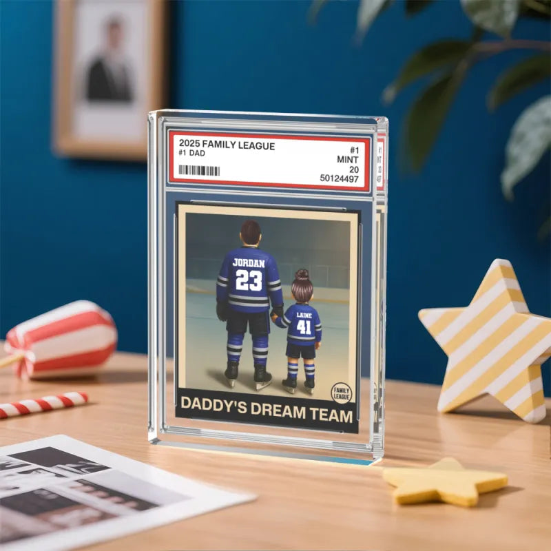 Personalized Acrylic Block Plaque Hockey No. 1 Dad Man & Kids Trading Card Style Father's Day Gifts Birthday Gift