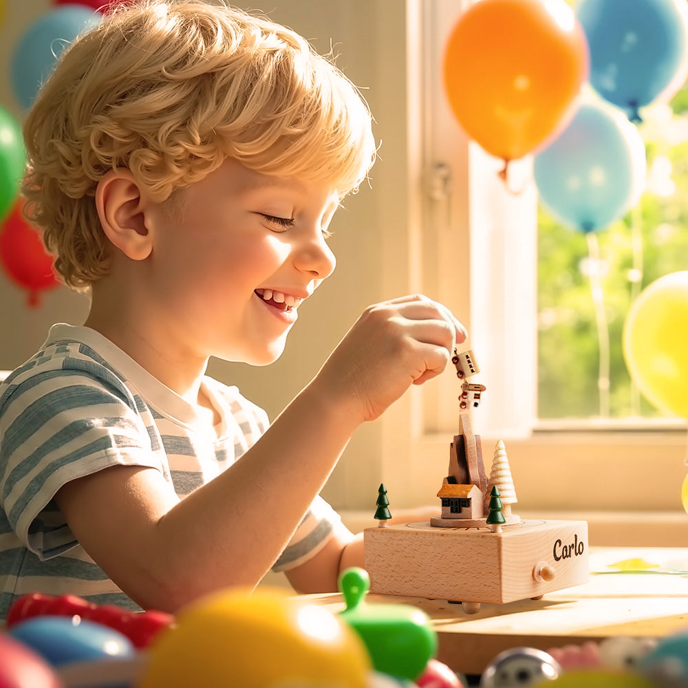 Custom Engraved Wooden Train Tunnel Music Box – Personalized Name Toy Birthday Gift for Kids