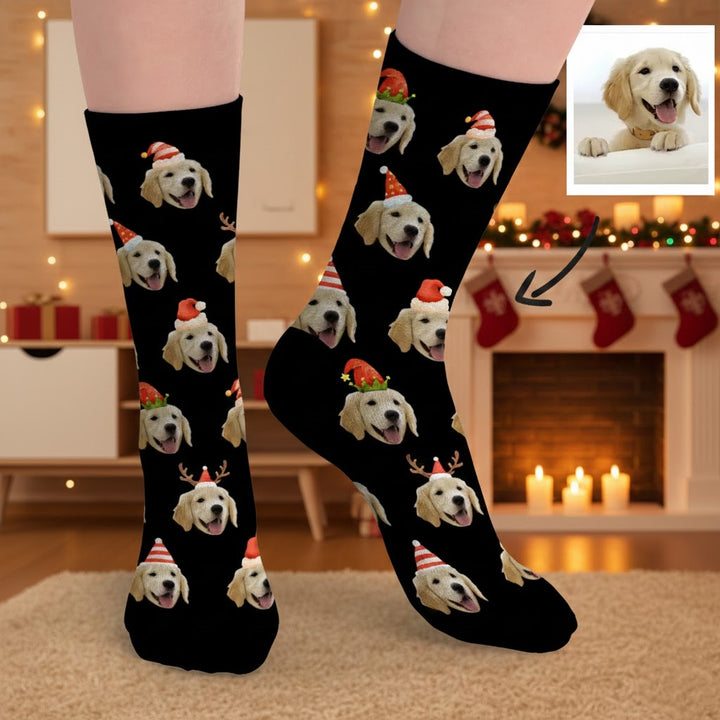 Merry Christmas Funny Design Custom Pet Face Socks