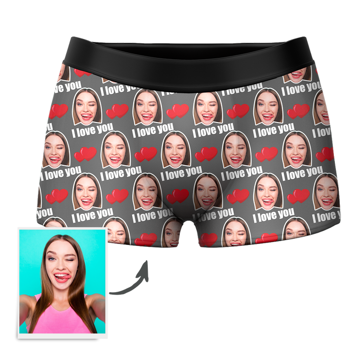 Custom I Love You Men's Boxer Shorts Personalized Underwear with Face