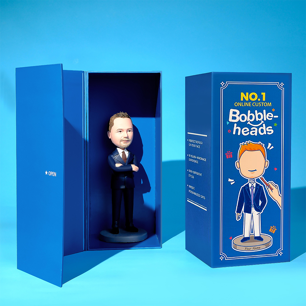 Custom Bobblehead Stylish Female Boss in A Red Suit Holding a Handbag
