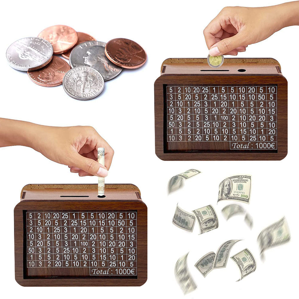 Wooden Money Box Reusable Money Box with Counter Piggy Bank for Adults Kids