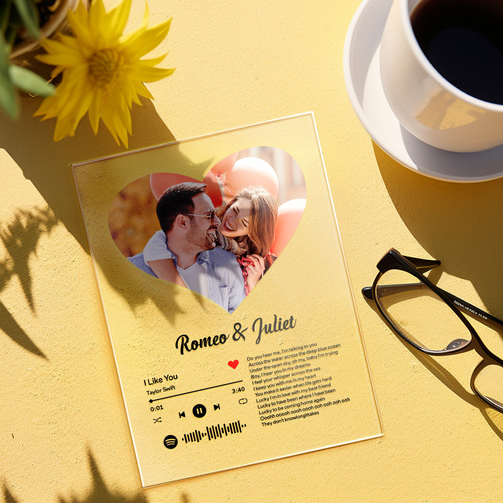 Personalized Sptfy Plaque Custom Heart Photo Album Music Plaque Anniversary Gift for Him