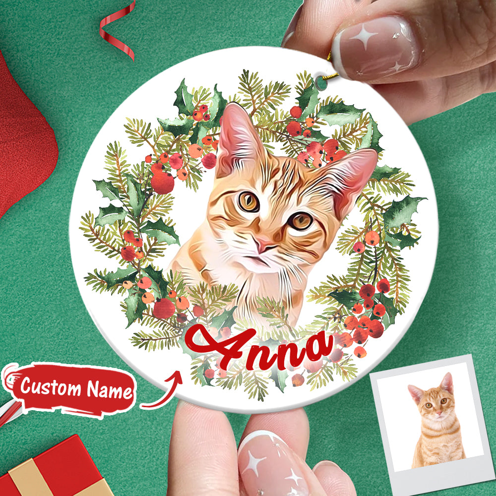 Personalized Pet Photo Christmas Ornament with Name Pet Ornament Gifts for Pet Lovers