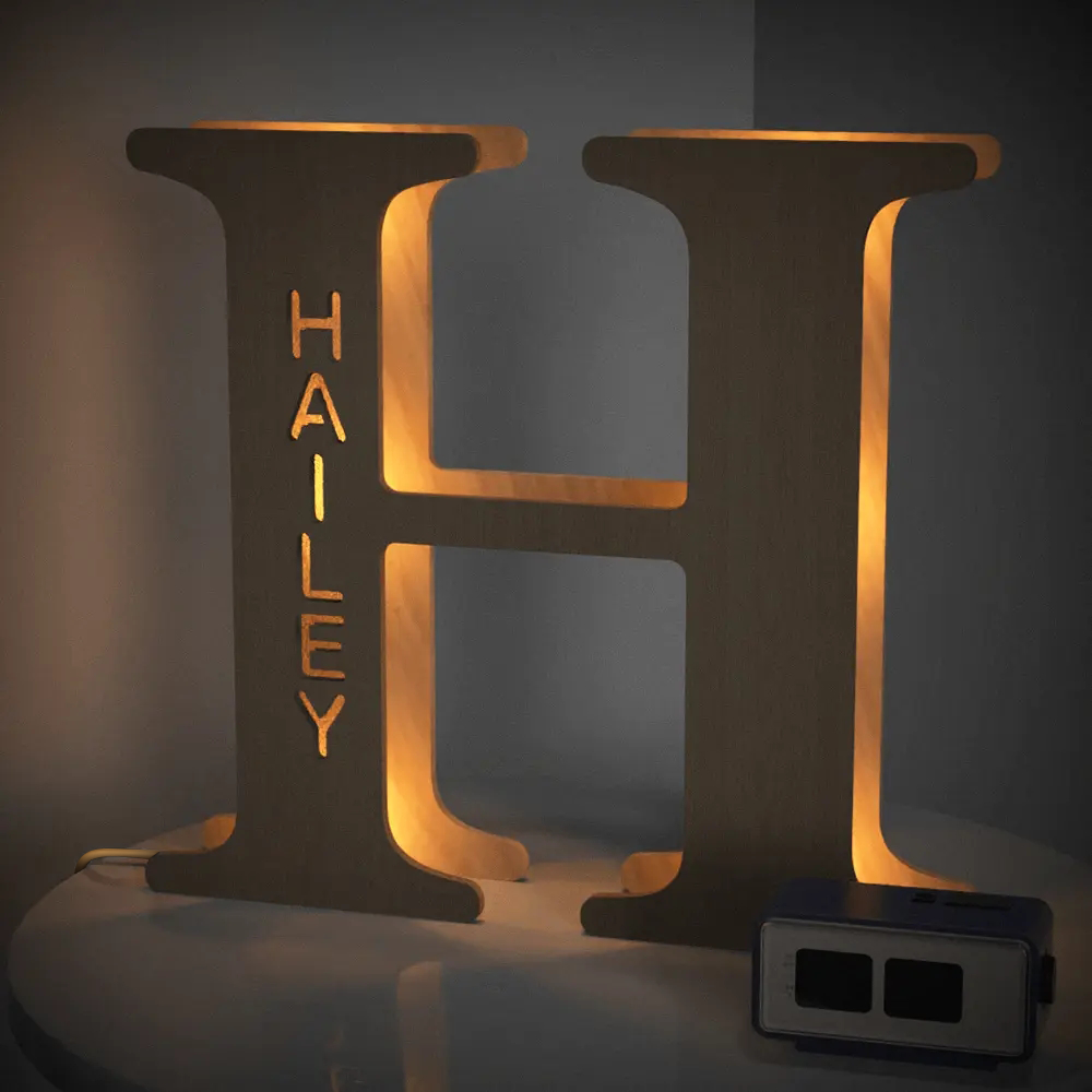 Personalised Wooden Letter Lamp Custom Name Alphabet Night Lights 19CM