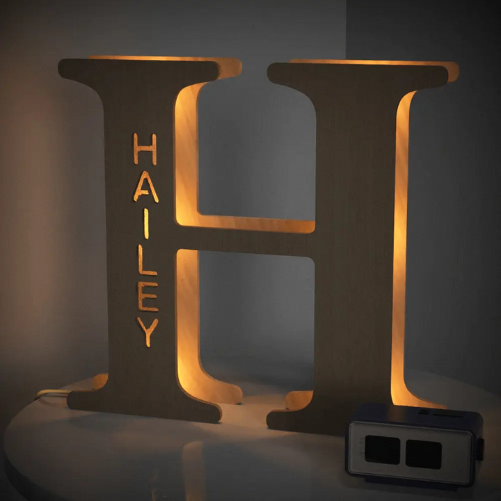 Personalised Wooden Letter Lamp Custom Name Alphabet Night Lights 19CM