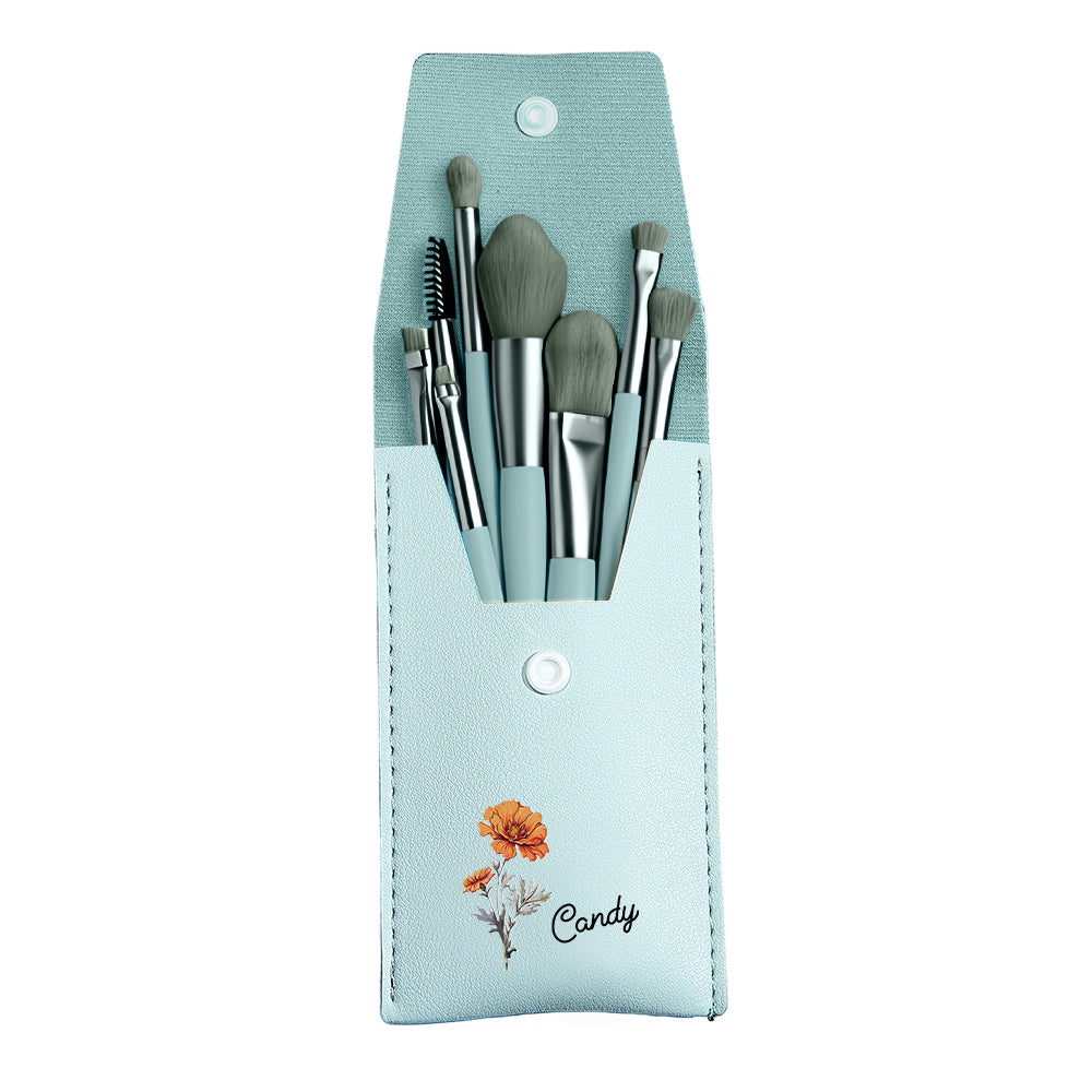 Custom Engraved Birth Flower Makeup Brush Set Wedding Gift