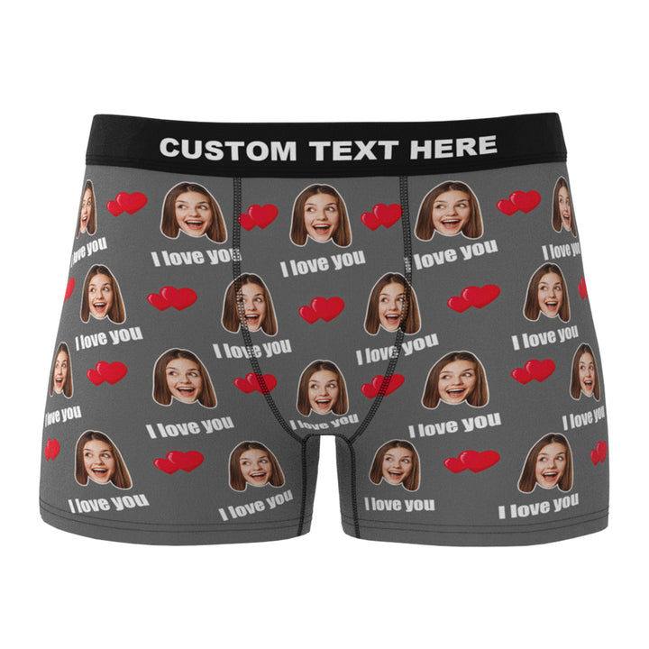 Custom I Love You Men's Boxer Shorts Personalized Underwear with Face