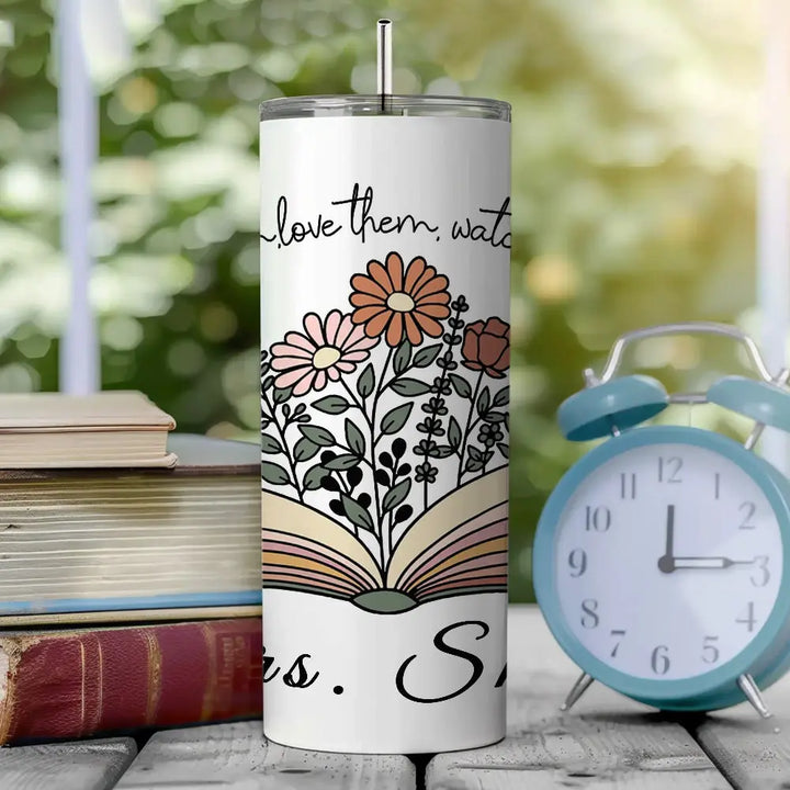 Personalized Wildflowers 20oz Name Skinny Tumbler with Straw Appreciation Gift for Teacher Back to School Gift