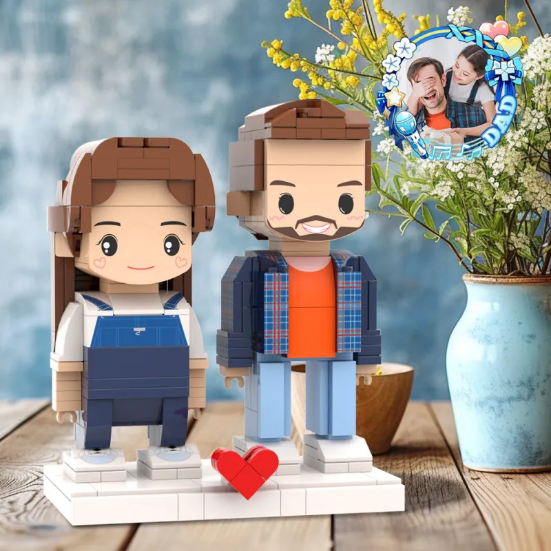 Customized Dad and Daughter Building Block Fully Body 2 People Custom Brick Figures Cute Face Brick Figures