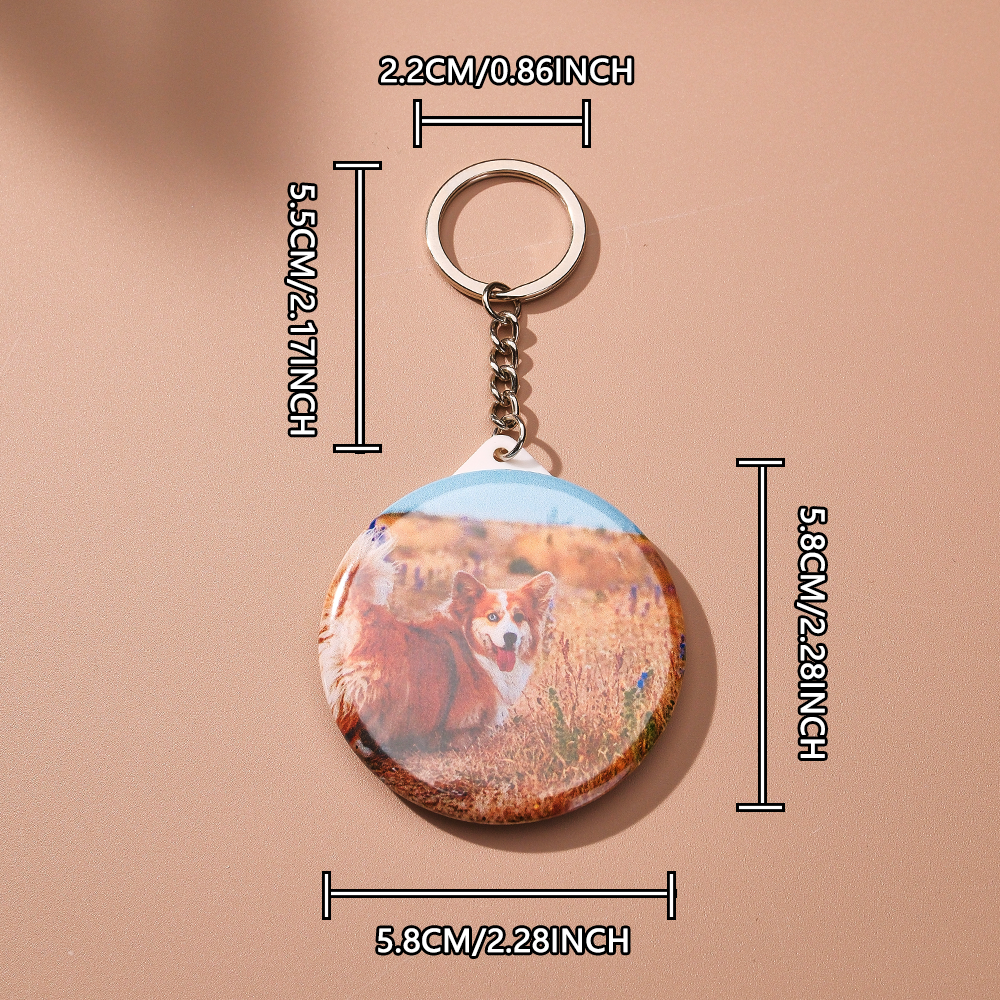 Personalised Photo Keychain with Round Mirror Keychain Gift for Her
