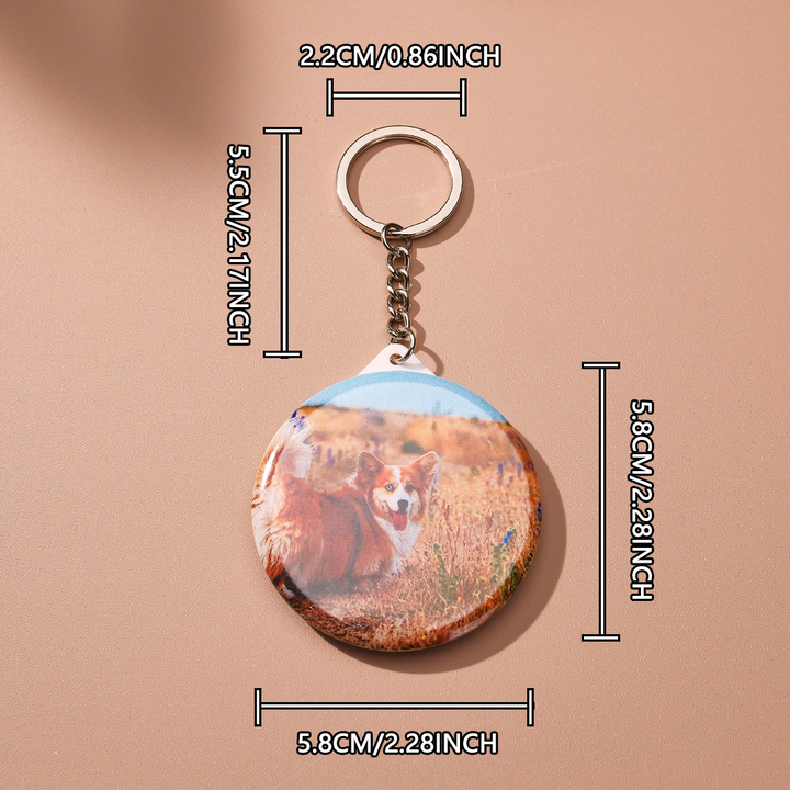 Personalised Photo Keychain with Round Mirror Keychain Gift for Her