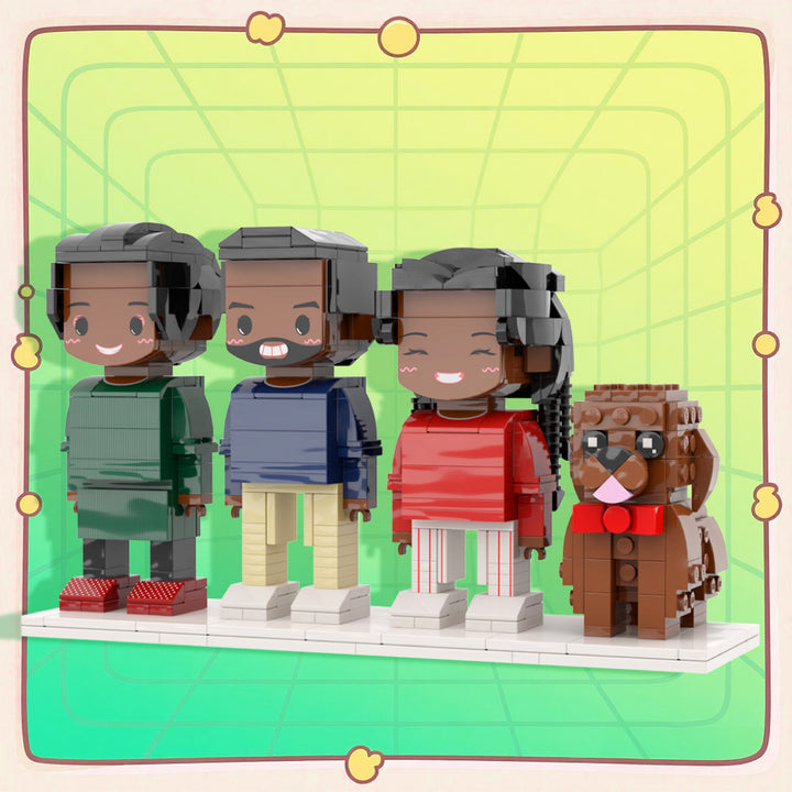 Custom Full-Body Cute Brick Figures of 3 People and Dog Personalized Anniversary Gift Birthday Gift