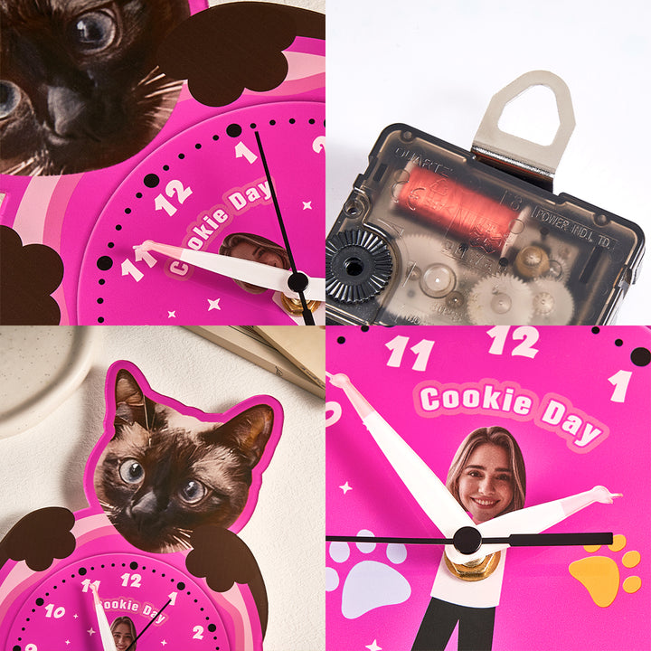 Custom Pet Photo & Owner Face Wall Clock – Personalized Funny Gift for Pet Lovers