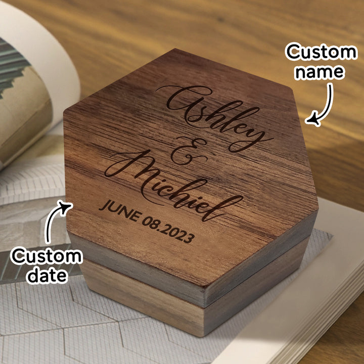 Six styles of Customized Hexagon Wooden Jewelry Box Wedding Ring Box