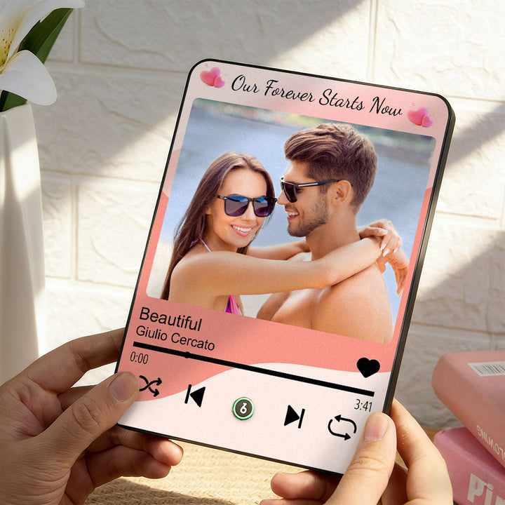 Custom Music Pink Plaque Personalized Photo Music Plaque Can Play Songs Gift for Lover Valentines GIft