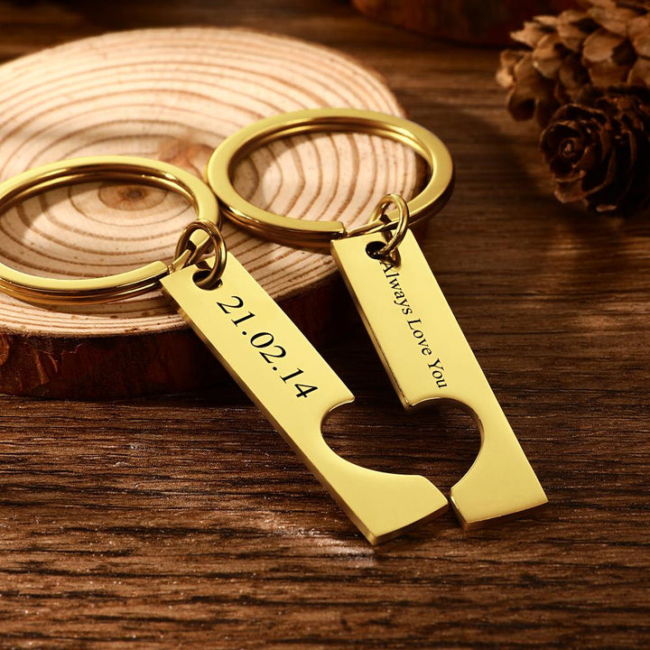 Custom Engraved Text Stainless Steel Couples Keychains