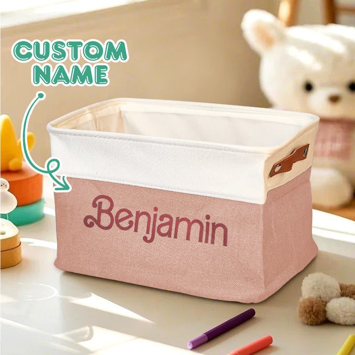 Personalized Storage Basket with Name Toy Bin Linen Organizer Gifts for Children