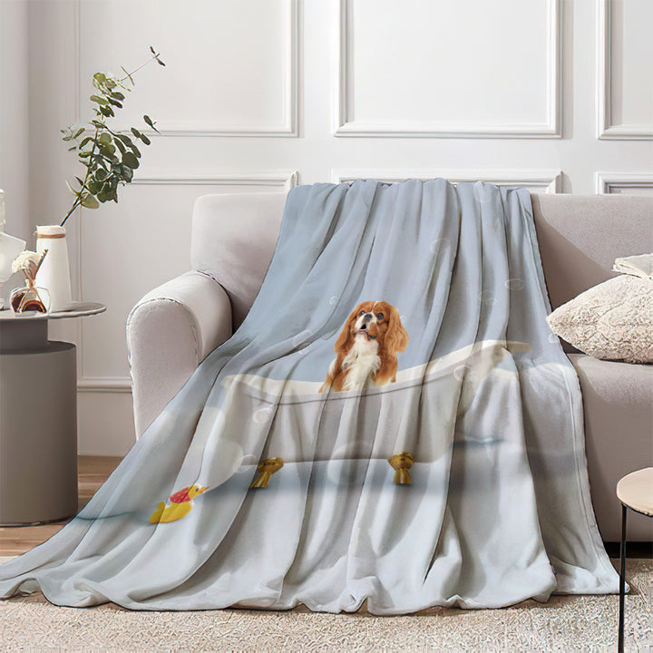 Personalized Pet Portrait Blanket Custom Dog in Bathtub Photo Blanket