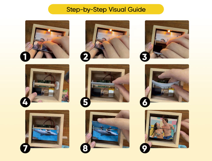 Custom Text & Photo Flipbook Frame Animation Machine without Music Detachable Photos Hand-cranked Flipbook Box with Light Anniversary Gifts