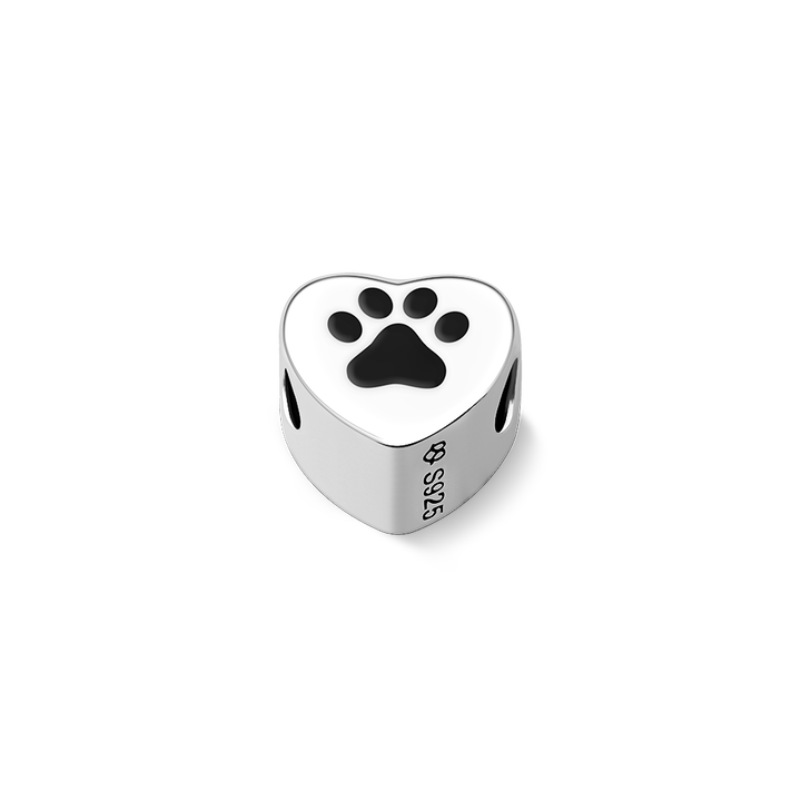 Paw Print Custom Heart Photo Charm Bead Pendant Silver