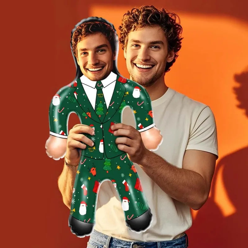 Custom Face Green Christmas Suit Blow Up Dolls Funny Inflatable Balloon Custom Air Doll for Party Favors Christmas Gifts