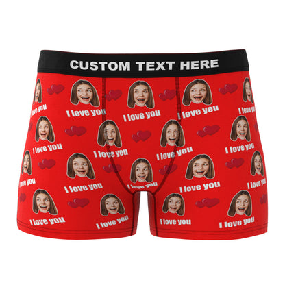 Custom I Love You Men's Boxer Shorts Personalized Underwear with Face