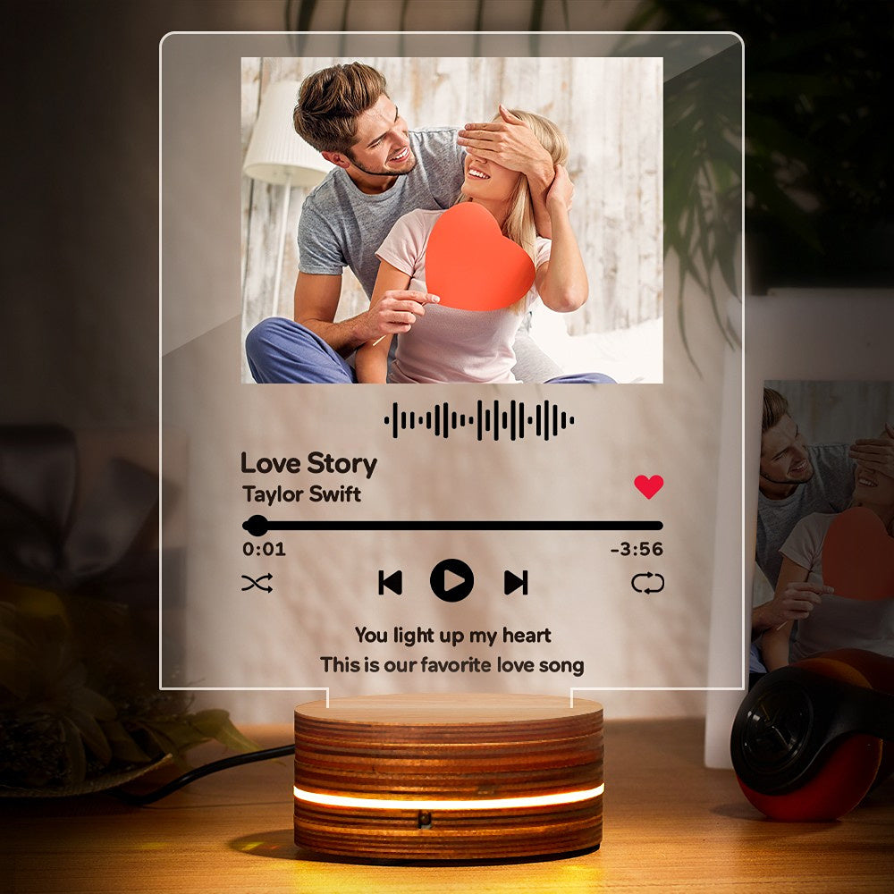 Personalized Acrylic Glass Scan Code Music Album Plaque With 7 Colors Led Base