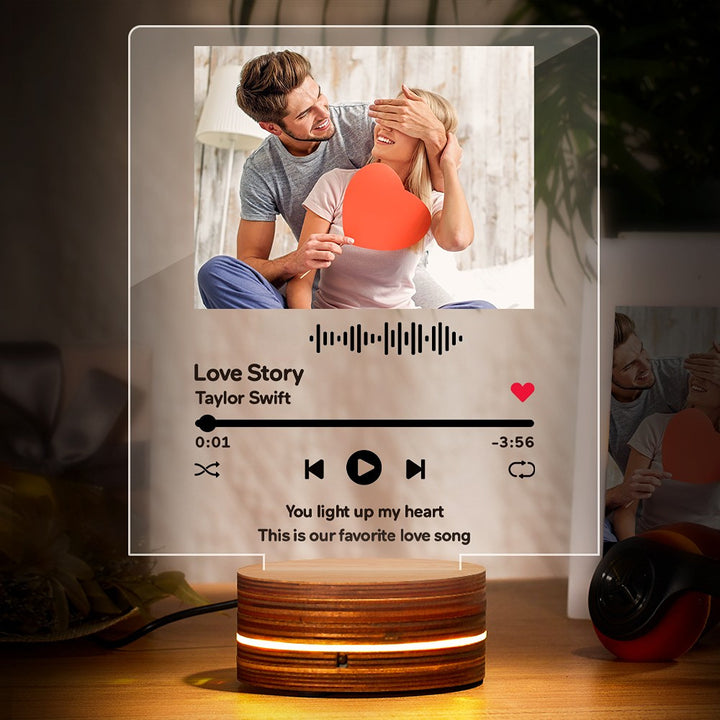 Personalized Acrylic Glass Scan Code Music Album Plaque With 7 Colors Led Base