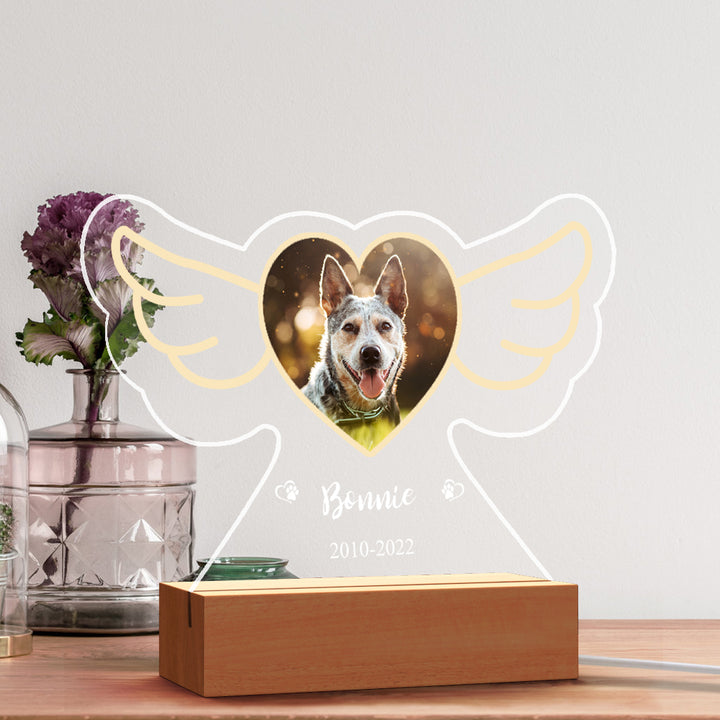 Personalized Pet Photo Lamp Custom Name Angel Wings Night Light
