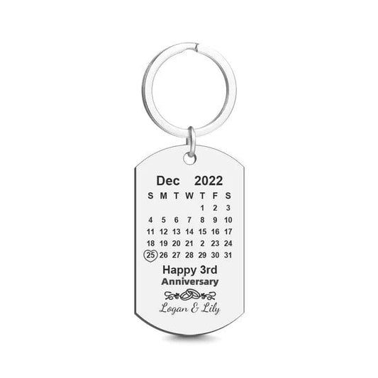 Custom Calendar Engraved Tag Key Chain Anniversary Valentines Gift For Lovers