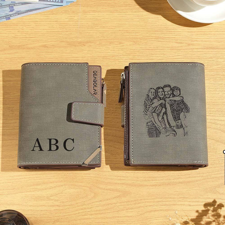 Personalized Photo Men's Foldable Leather Wallet with Text Father's Day Birthday Gift for Him