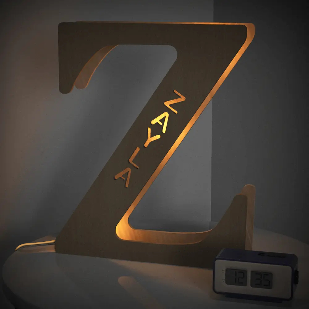 Personalised Wooden Letter Lamp Custom Name Alphabet Night Lights 19CM