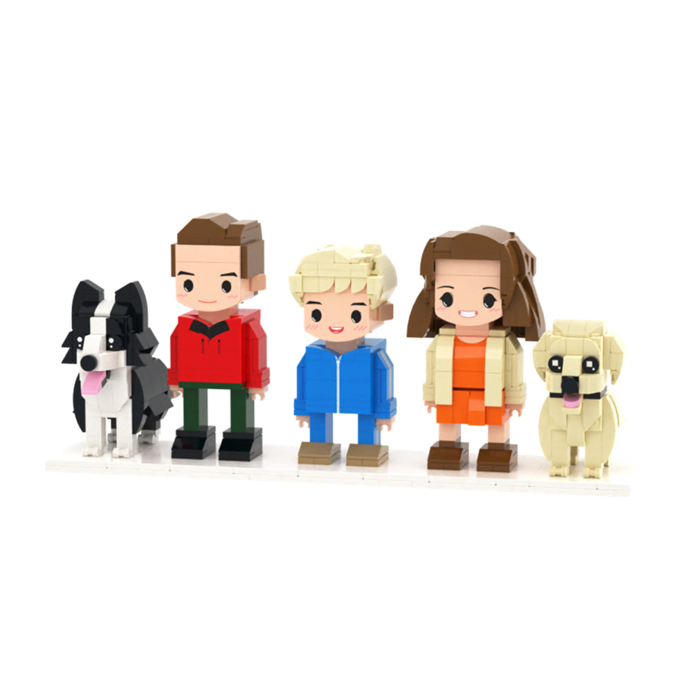 Custom Full-Body Cute Brick Figures of 3 People and 2 Dogs Personalized Anniversary Gift Birthday Gift