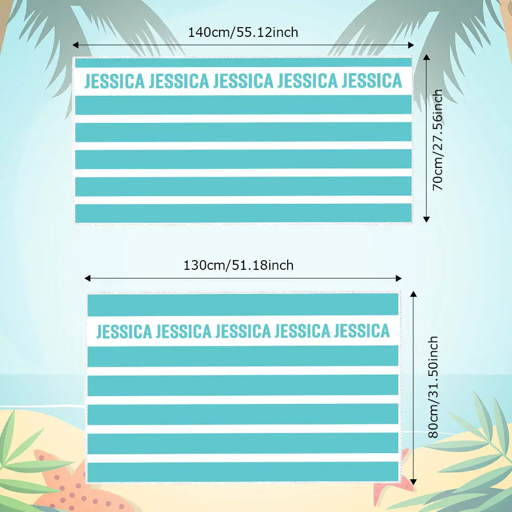 Personalized Stripe Beach Towel with Name Beach Accessories Gift for Family Kids